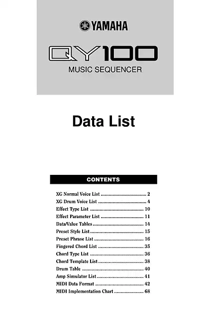 yamaha雅马哈QY100 Data List